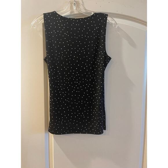 Top surplice blk -W& blk mktwhite polka dots no sleeve size S - Picture 2 of 4